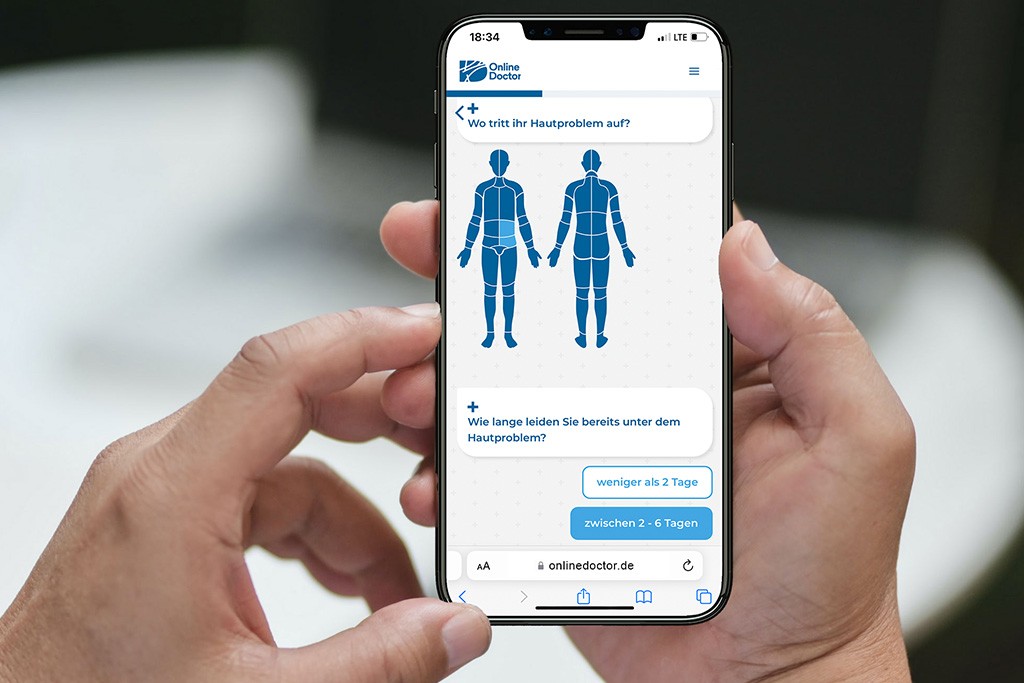 Abbildung eines Handys mit der digitalen Plattform Online Doctor