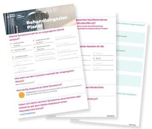 Foto des Behandlungsziel-Planers von neurodermitis-wen-juckts.de in Papierform mit Neurodermitis-Fragen